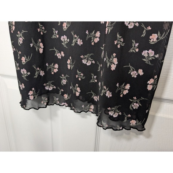 Y2K Coquette Ditsy Floral Babydoll Mini Dress Black L Feminine fairycore - Picture 7 of 12